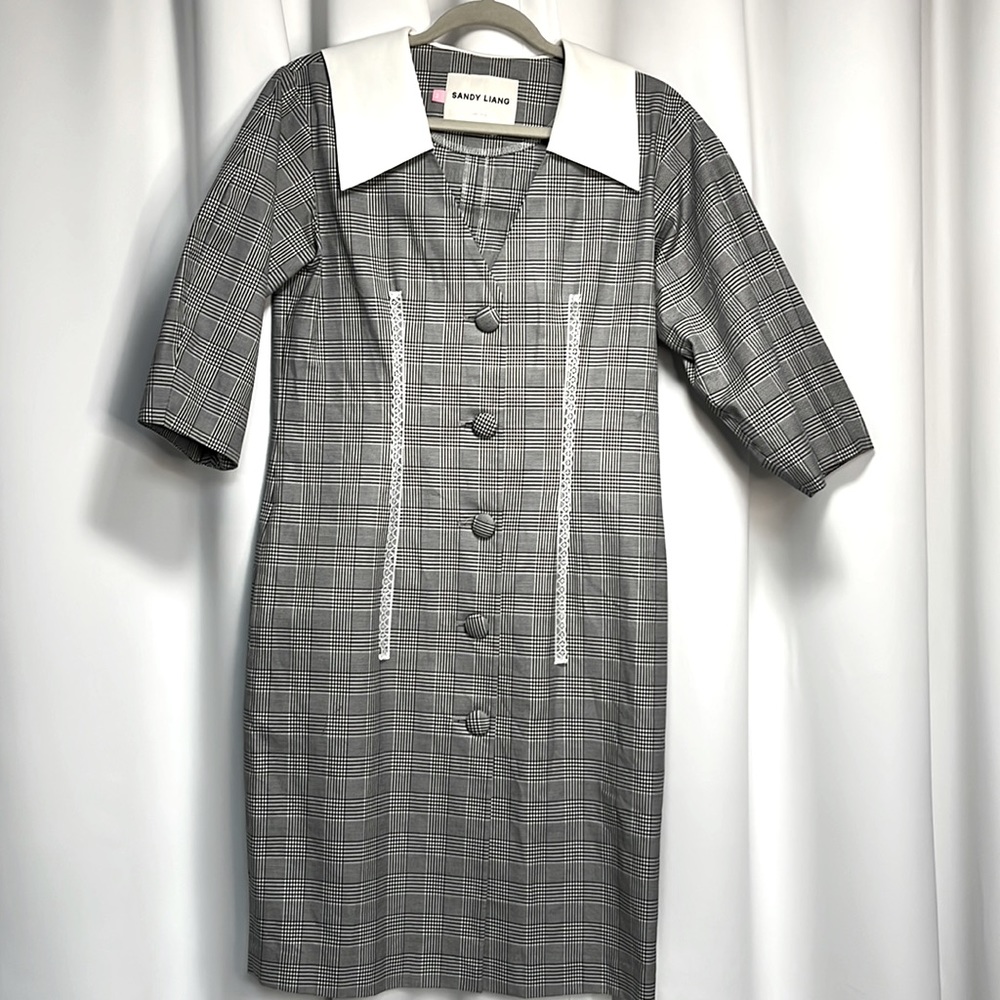 Sandy Liang Gray Plaid Midi Dress